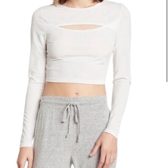 Abound Tops - Abound Long Sleeve Cut Out Cropped Shirt